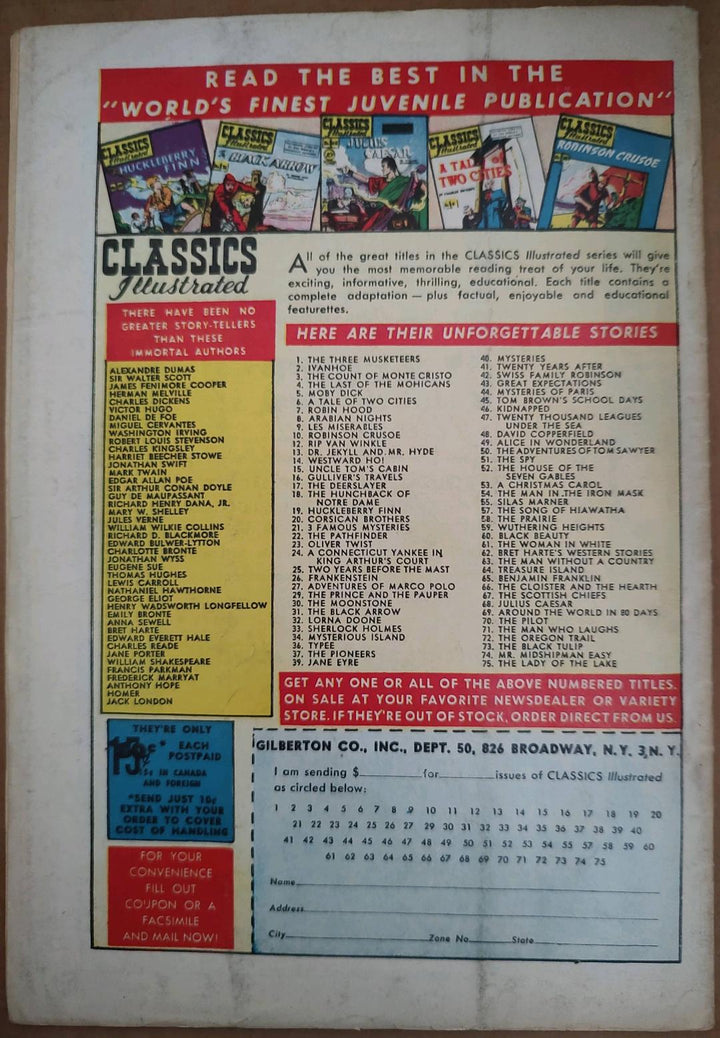 Classics Illustrated Classic Comics #73 Edition #1 The Black Tulip Comic Book Back Cover
