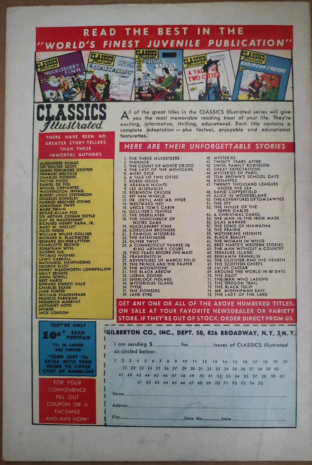 Classics Illustrated Classic Comics #73 Edition #1 The Black Tulip Comic Book Back Cover