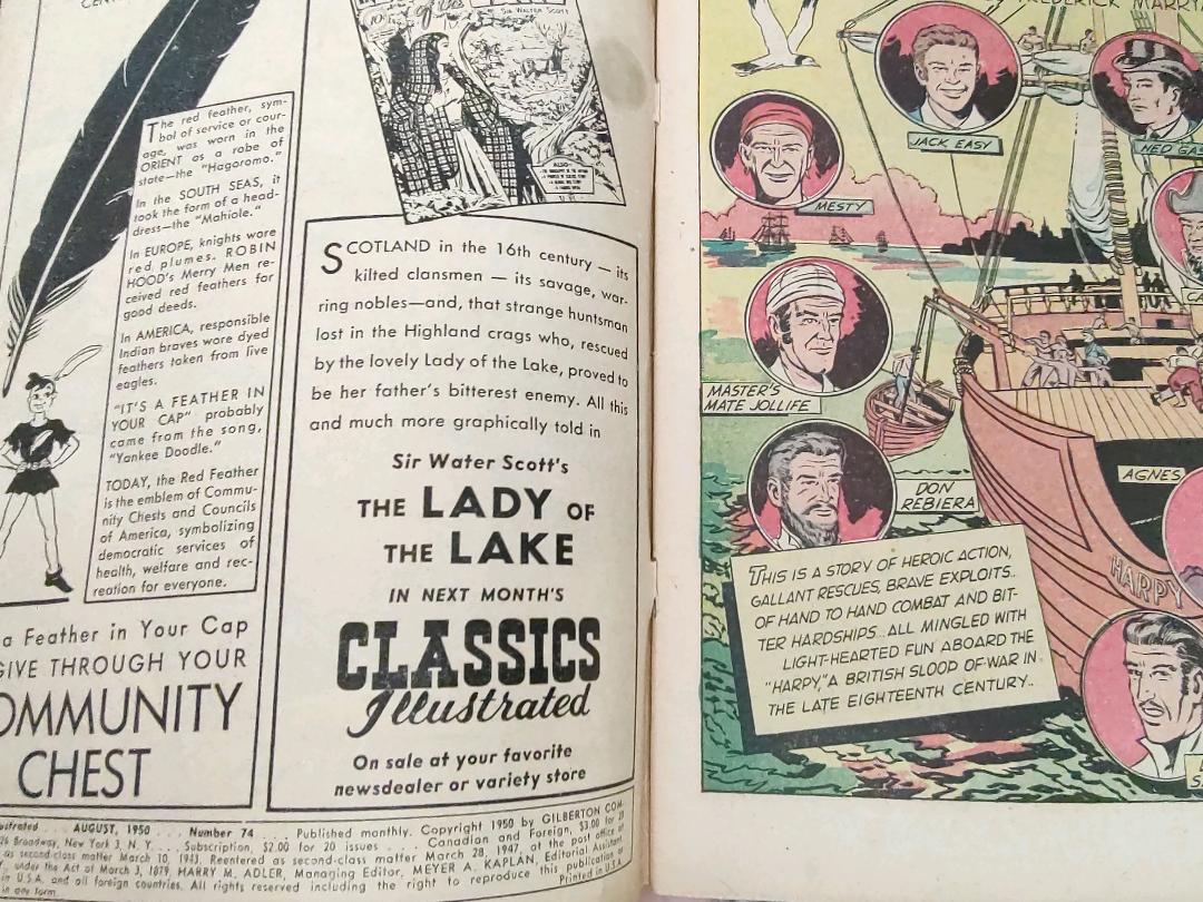 Classics Illustrated Classic Comics #74 Edition #1 Mr. Midshipman Easy Comic Book. Inside Cover