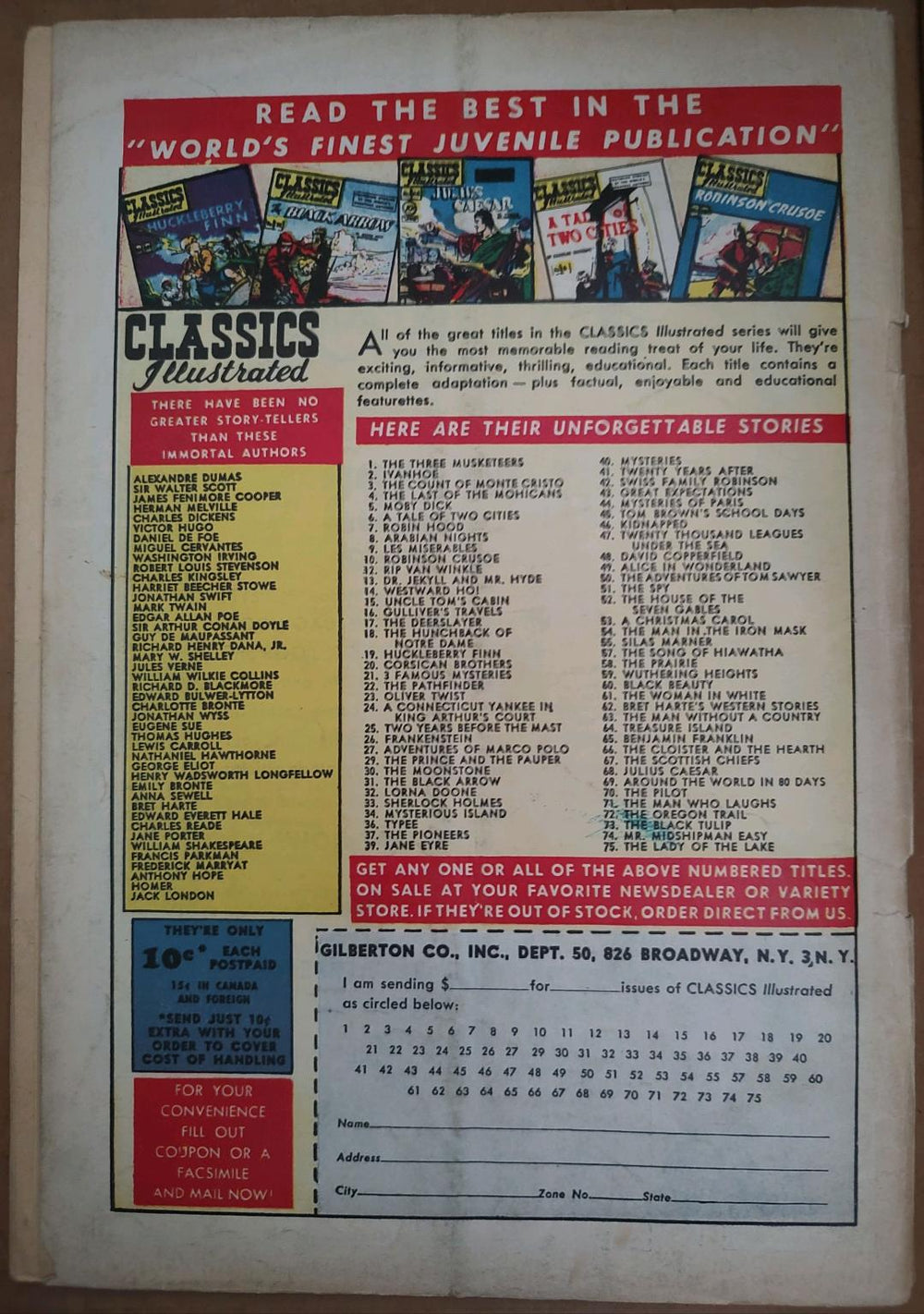 Classics Illustrated Classic Comics #74 Edition #1 Mr. Midshipman Easy Comic Book Back Cover