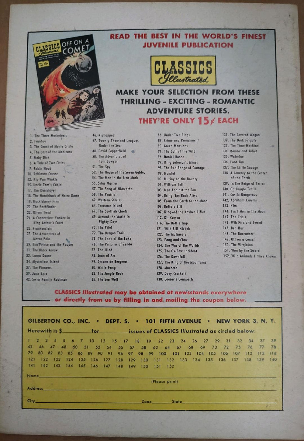 Classics Illustrated Classic Comics #76 Edition #5 The Prisoner of Zenda Comic Book Back Cover