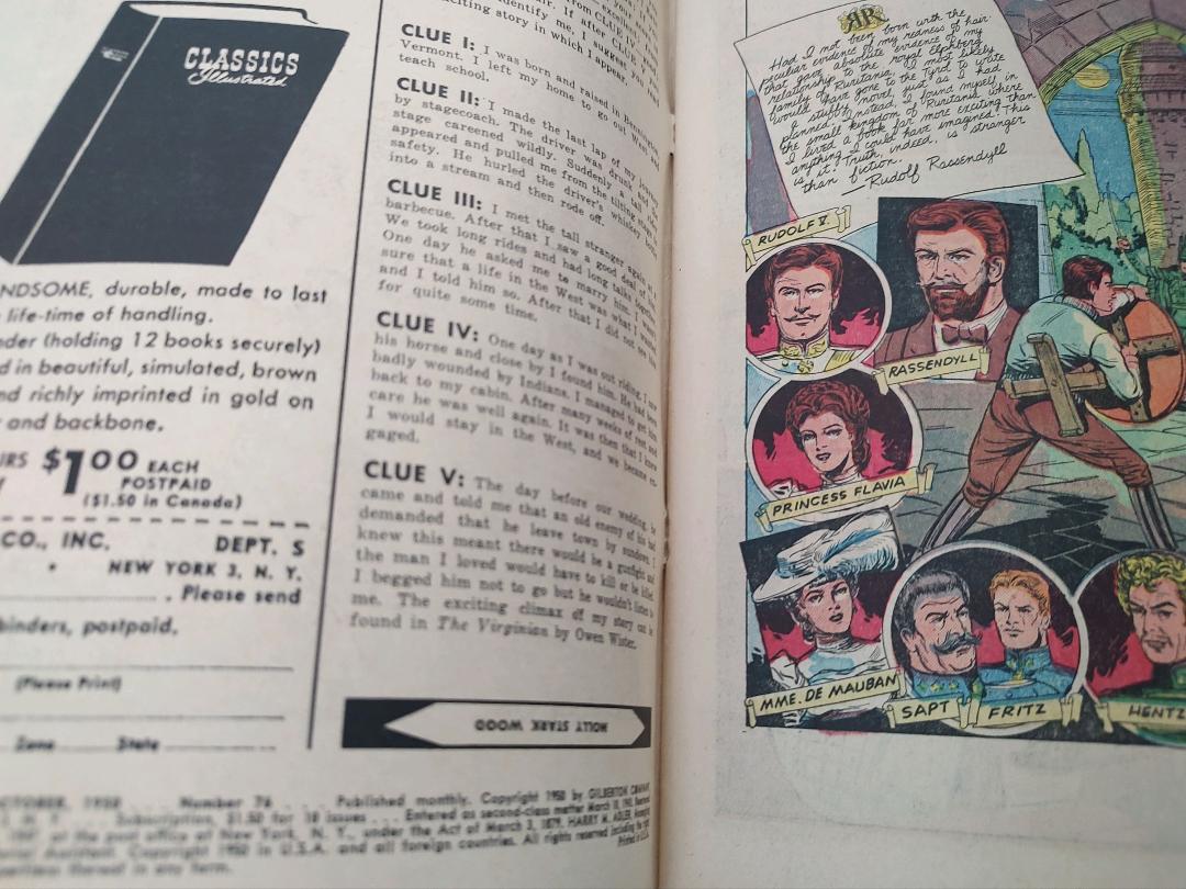 Classics Illustrated Classic Comics #76 Edition #5 The Prisoner of Zenda Comic Book Inside Cover
