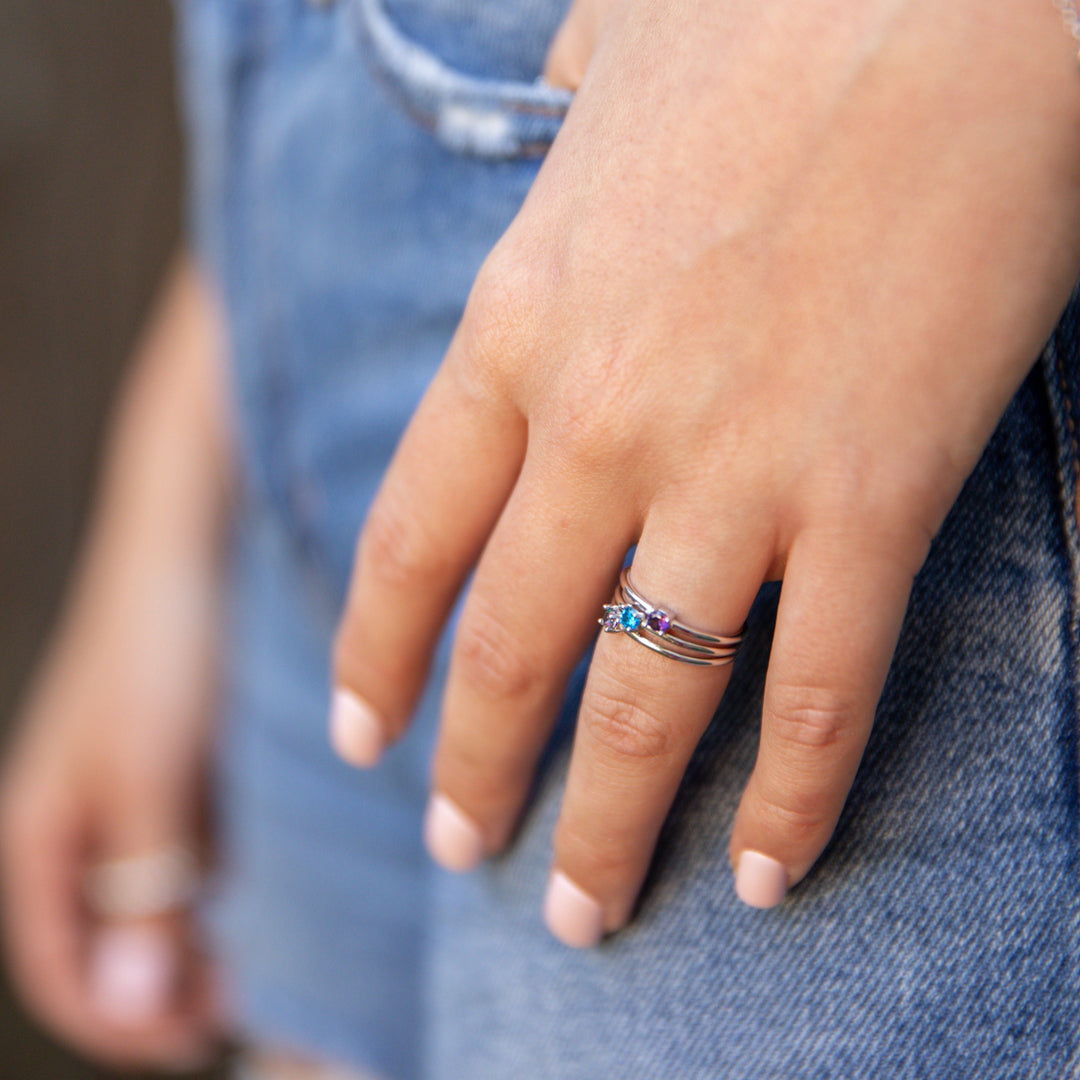 Blue Topaz Round Stackable Ring in Silver - Get Ready for Your December Birthday!