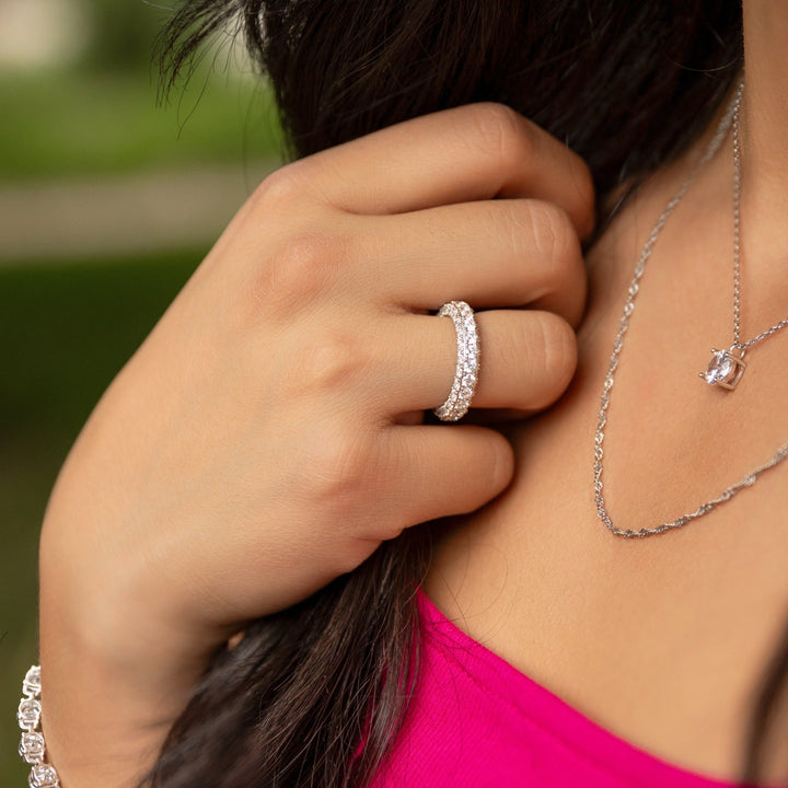 Jasmine Eternity Ring in Silver - Triple the Glamour