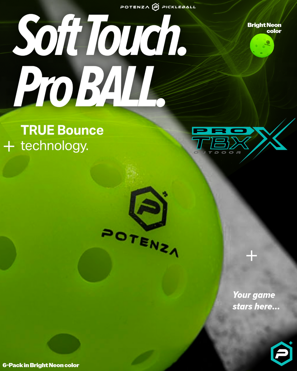 TRUEBOUNCE™ TBX Outdoor Ball (6-pack) Neon Closeup.