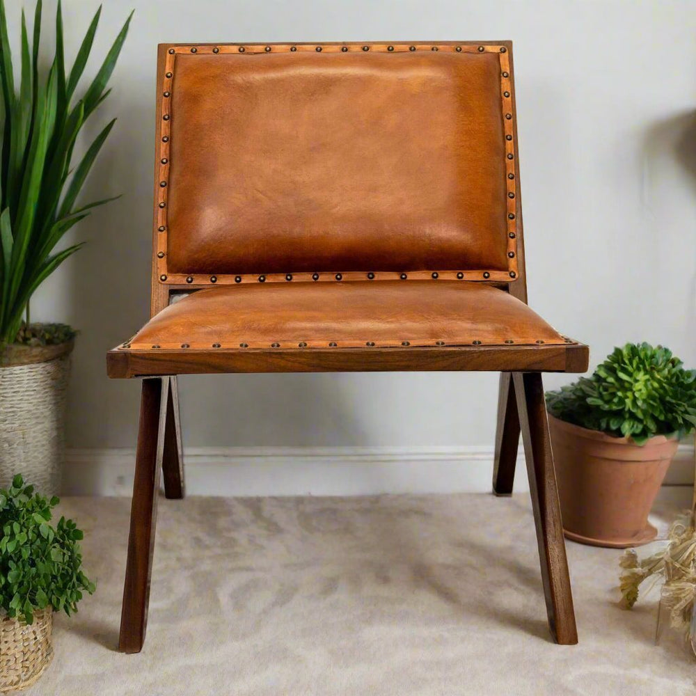 Colin Tan Leather Lounge Chair Front