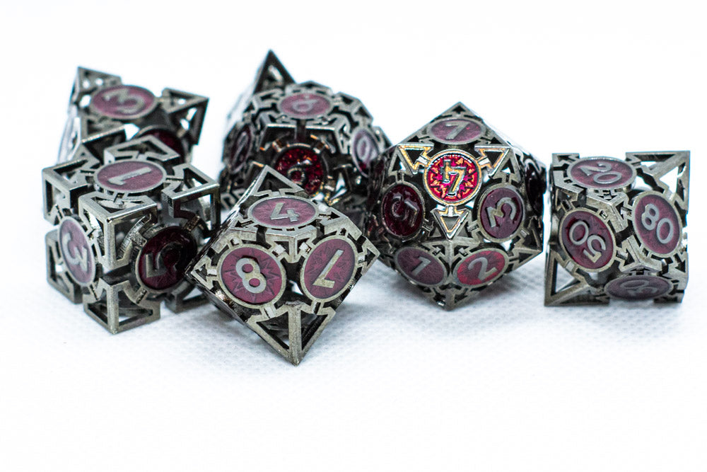 Black w/Dark Maroon Deadly Arrow Dice | 7-Dice RPG Set High Visibility