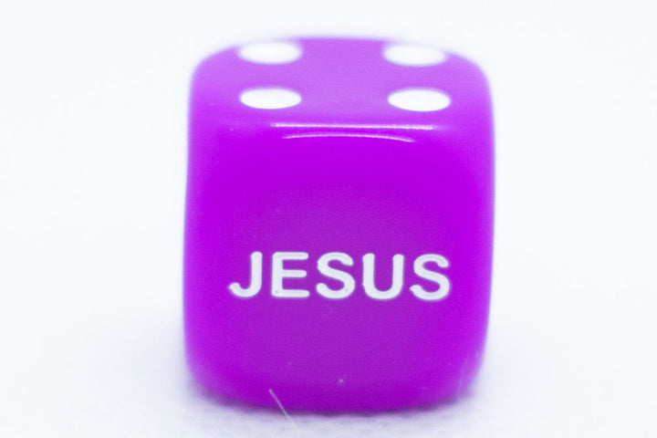 10-Pack Purple 16mm d6 Dice Featuring 'JESUS' on the 6 side