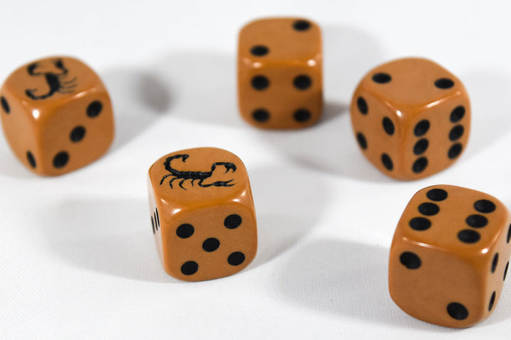 Brown Dice with Black Scorpions Dice 6 Sided Bunco RPG D6 16mm Roll