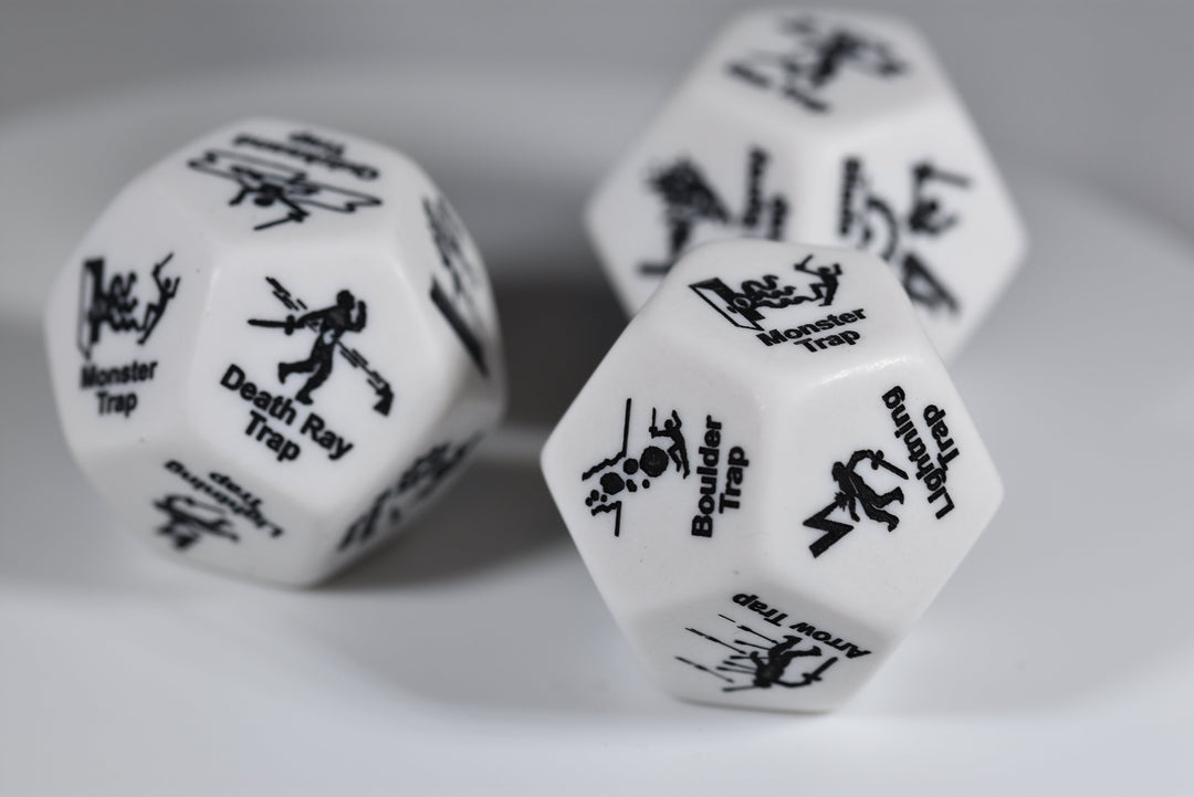 Chessex Opaque White Trap d12 - 28mm Adventure Dice with 12 Unique Traps