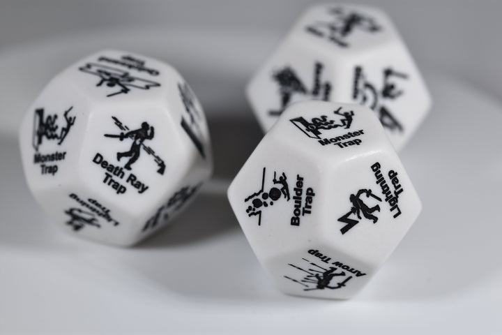 Chessex Opaque White Trap d12 - 28mm Adventure Dice with 12 Unique Traps