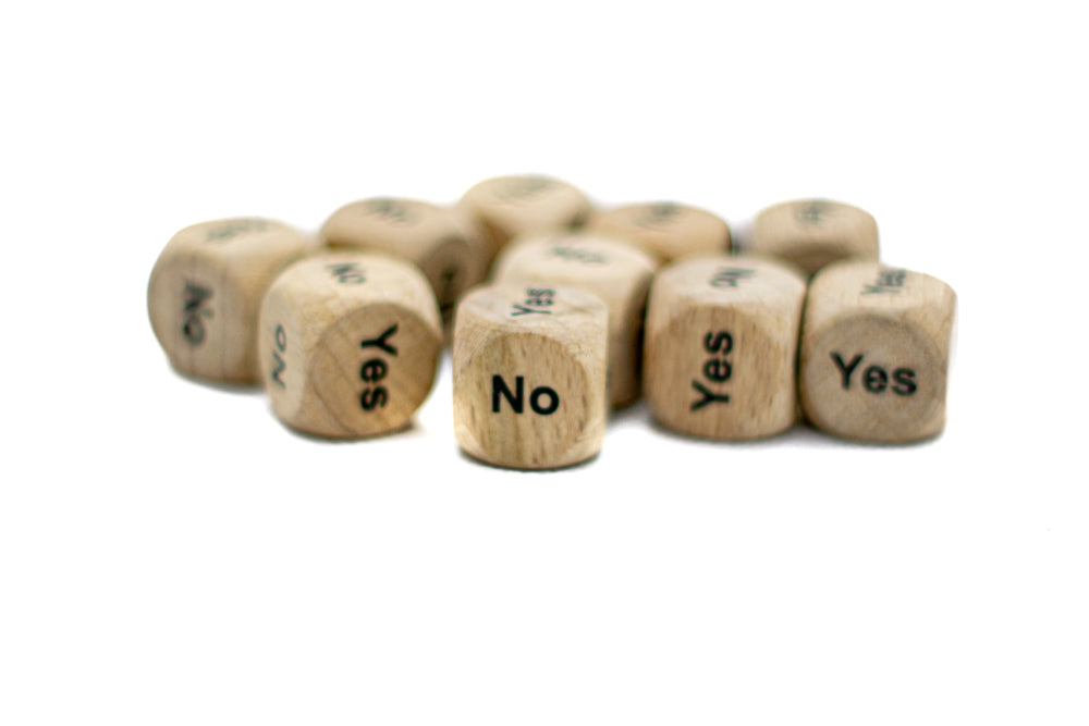 10-Pack Yes/No Dice Wooden 16mm d6 w/Black Rounded Corners - Wood Dice