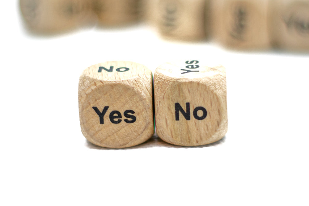 10-Pack Yes/No Dice Wooden 16mm d6 w/Black Rounded Corners - Wood Dice