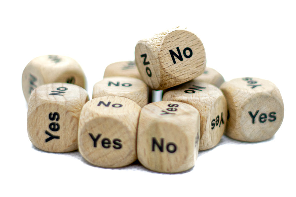 10-Pack Yes/No Dice Wooden 16mm d6 w/Black Rounded Corners - Wood Dice
