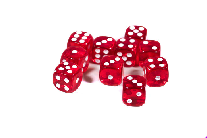 Translucent 16mm Pipped d6 Dice Red/Orange/Yellow/Green/Blue/Purple/Clear/Black/Pink (sold by the piece)