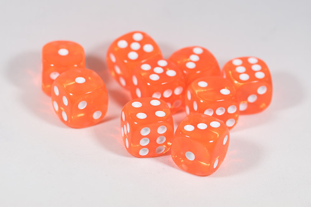 Translucent 16mm Pipped d6 Dice Red/Orange/Yellow/Green/Blue/Purple/Clear/Black/Pink (sold by the piece)