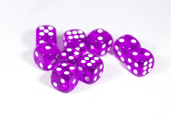 Translucent 16mm Pipped d6 Dice Red/Orange/Yellow/Green/Blue/Purple/Clear/Black/Pink (sold by the piece)