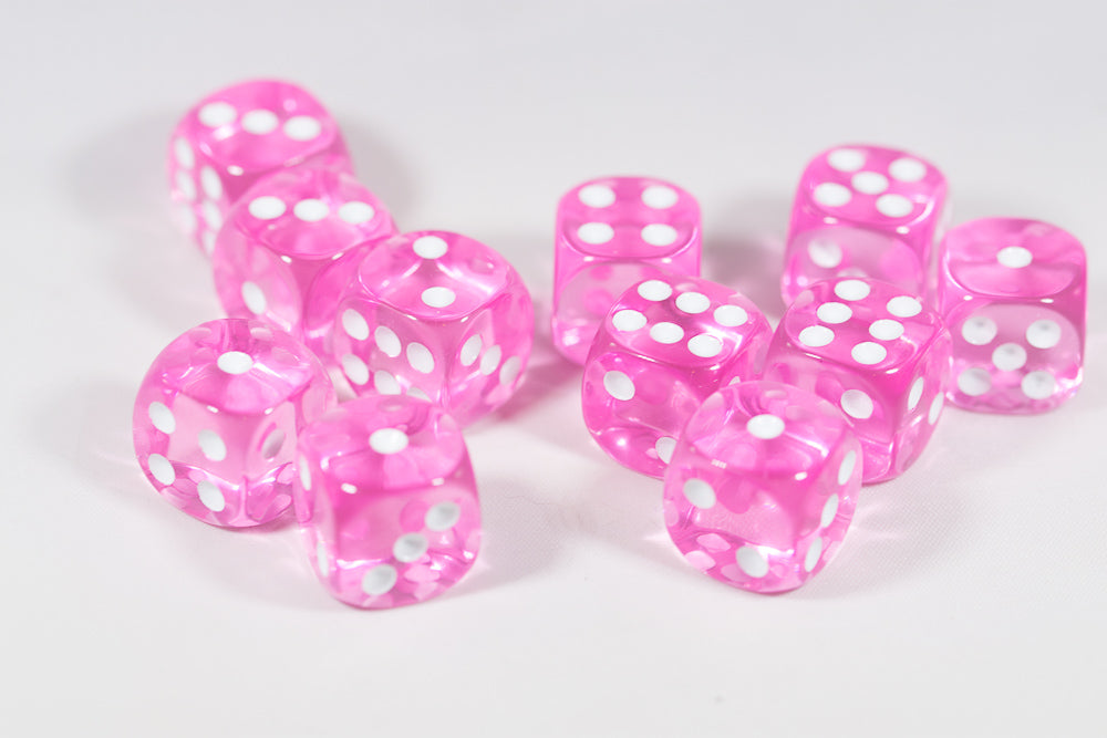 Translucent 16mm Pipped d6 Dice Red/Orange/Yellow/Green/Blue/Purple/Clear/Black/Pink (sold by the piece)
