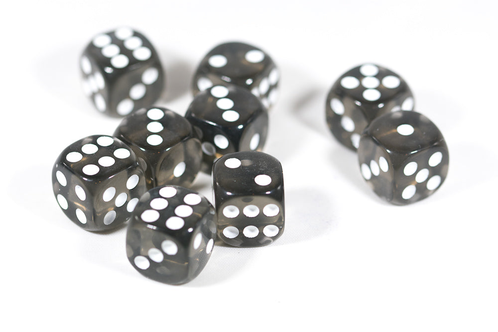 Translucent 16mm Pipped d6 Dice Red/Orange/Yellow/Green/Blue/Purple/Clear/Black/Pink (sold by the piece)