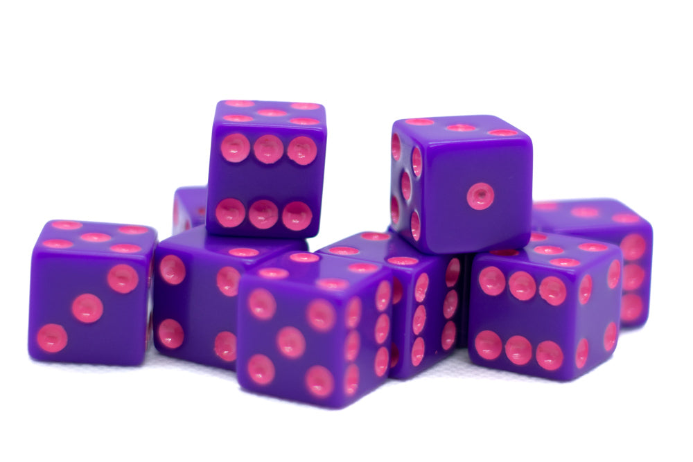 Standard Opaque Purple w/Pink 16mm d6 Square Edge Dice (sold per die)