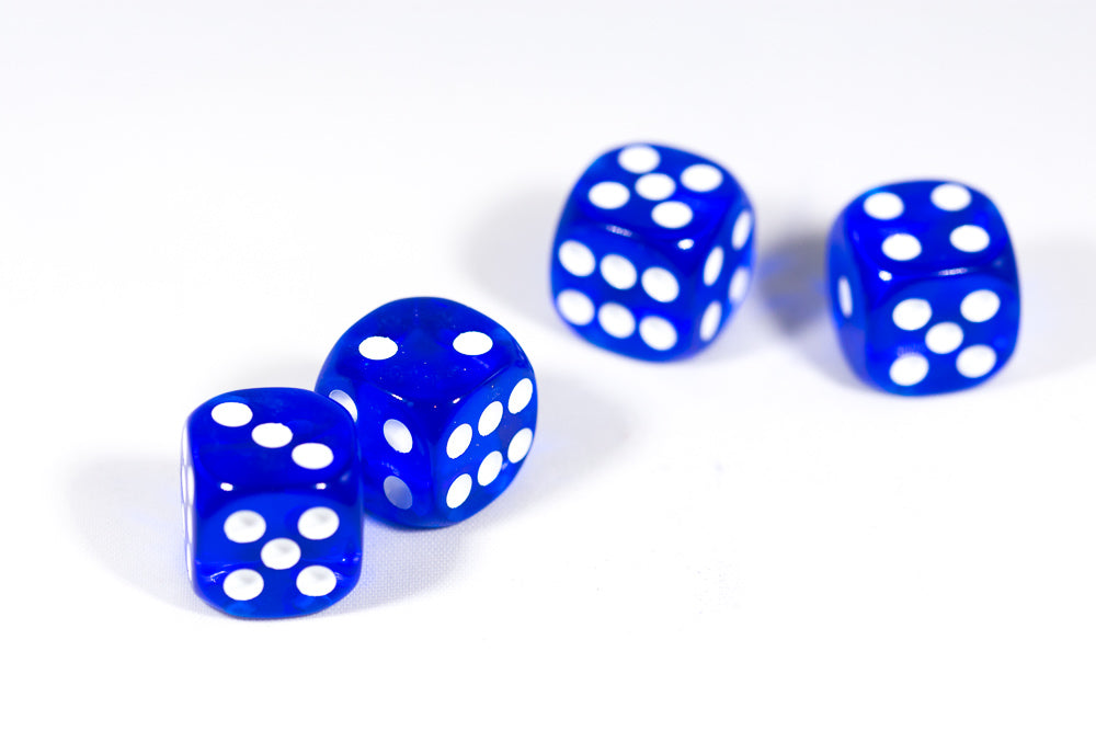 Translucent 16mm Pipped d6 Dice Red/Orange/Yellow/Green/Blue/Purple/Clear/Black/Pink (sold by the piece)