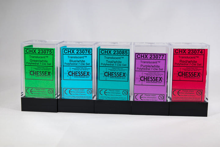 Translucent 7-Die Chessex Sets Made in Germany -Red, Blue, Green, Teal, Purple-