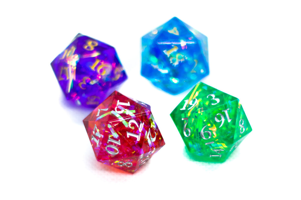 Red/Blue/Green/Purple Sharp Edge Resin d20 w/ Shimmer Insert