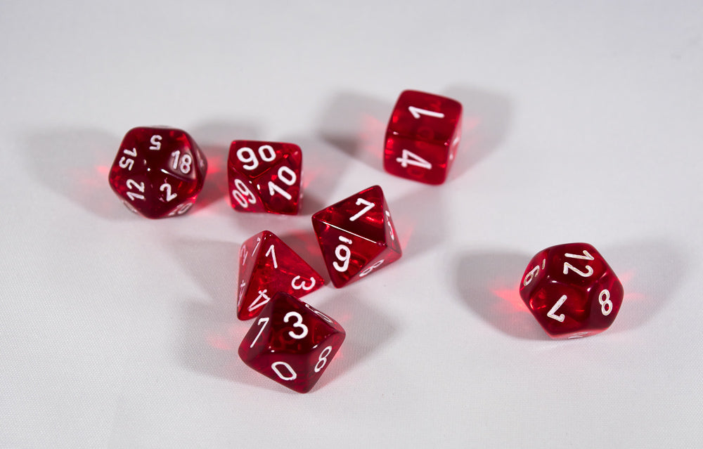 Translucent 7-Die Chessex Sets Made in Germany -Red, Blue, Green, Teal, Purple-