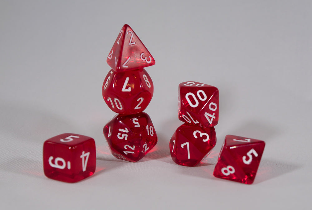 Translucent 7-Die Chessex Sets Made in Germany -Red, Blue, Green, Teal, Purple-