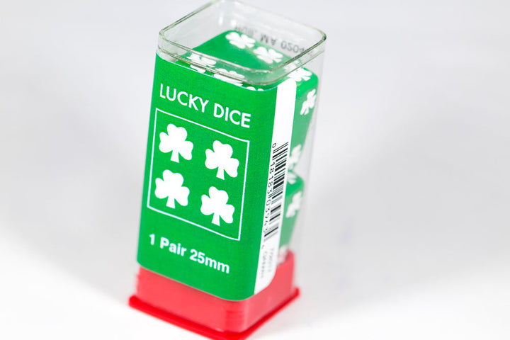 Lucky Green Dice with White Clovers Pair 25mm