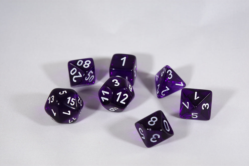 Translucent 7-Die Chessex Sets Made in Germany -Red, Blue, Green, Teal, Purple-