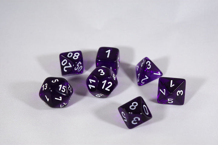 Translucent 7-Die Chessex Sets Made in Germany -Red, Blue, Green, Teal, Purple-