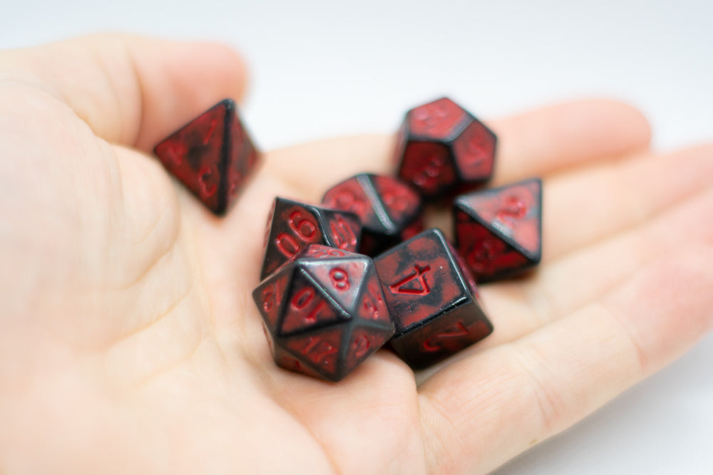 Dragon Red Distressed Ancient 7-Dice Set Black w/Red Dnd Dice
