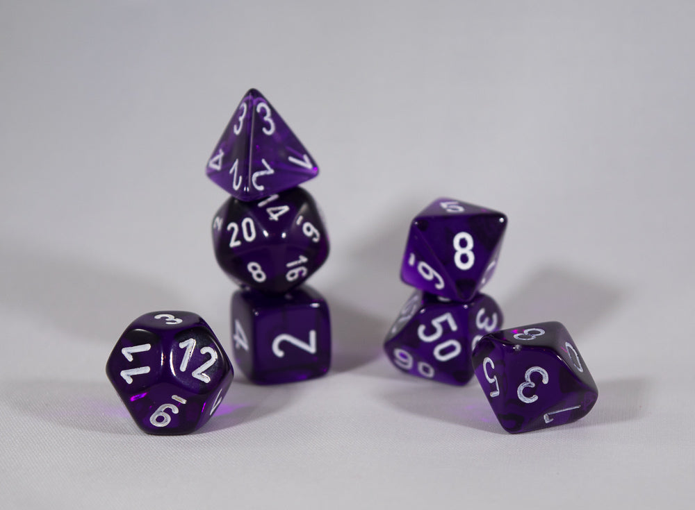 Translucent 7-Die Chessex Sets Made in Germany -Red, Blue, Green, Teal, Purple-