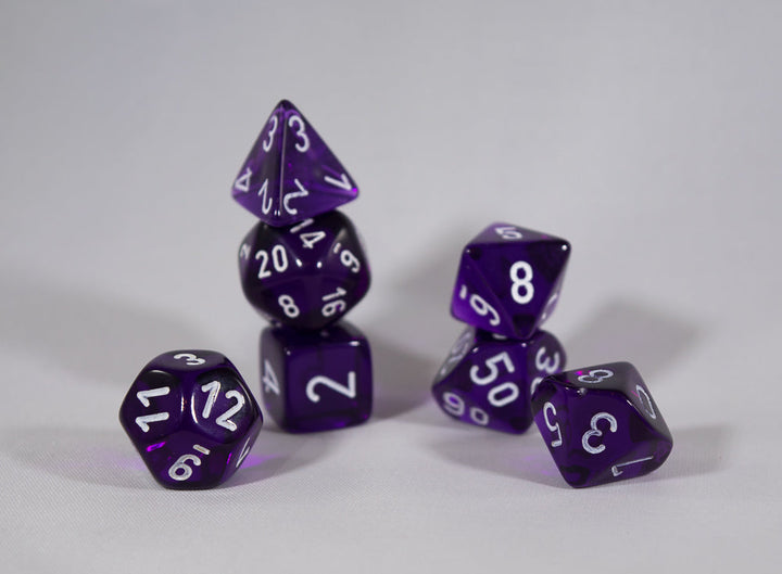 Translucent 7-Die Chessex Sets Made in Germany -Red, Blue, Green, Teal, Purple-