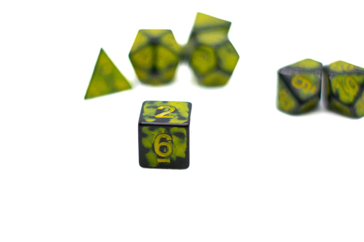 Sun Yellow Distressed Ancient 7-Dice Set Black w/Yellow Dnd Dice