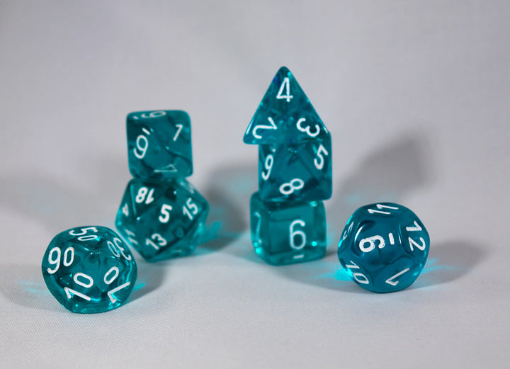 Translucent 7-Die Chessex Sets Made in Germany -Red, Blue, Green, Teal, Purple-