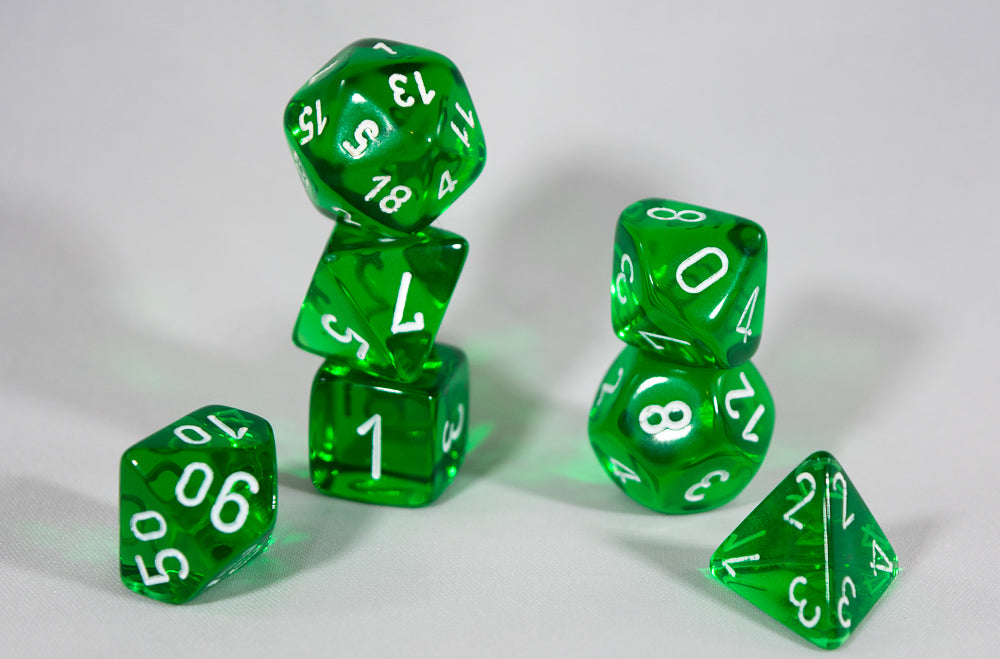 Translucent 7-Die Chessex Sets Made in Germany -Red, Blue, Green, Teal, Purple-