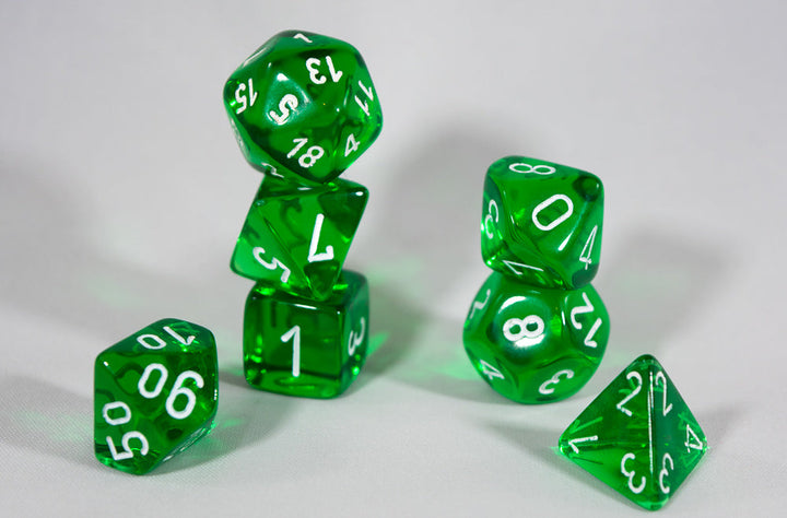 Translucent 7-Die Chessex Sets Made in Germany -Red, Blue, Green, Teal, Purple-