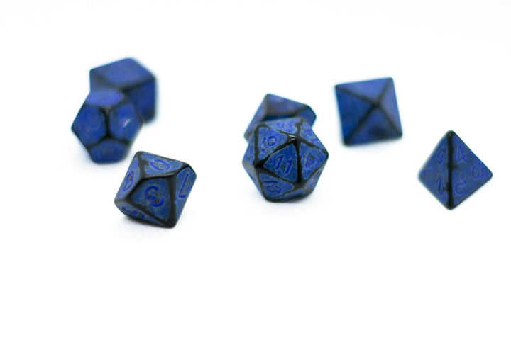 Blaster Blue Distressed Ancient 7-Dice Set Black w/Blue Dnd Dice