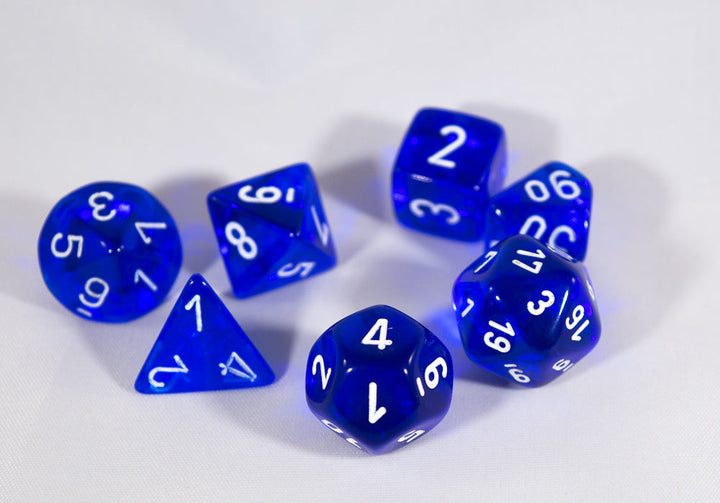 Translucent 7-Die Chessex Sets Made in Germany -Red, Blue, Green, Teal, Purple-