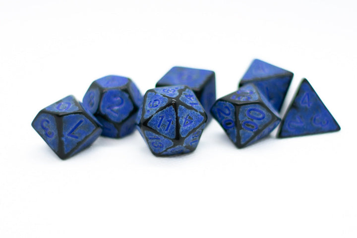 Blaster Blue Distressed Ancient 7-Dice Set Black w/Blue Dnd Dice