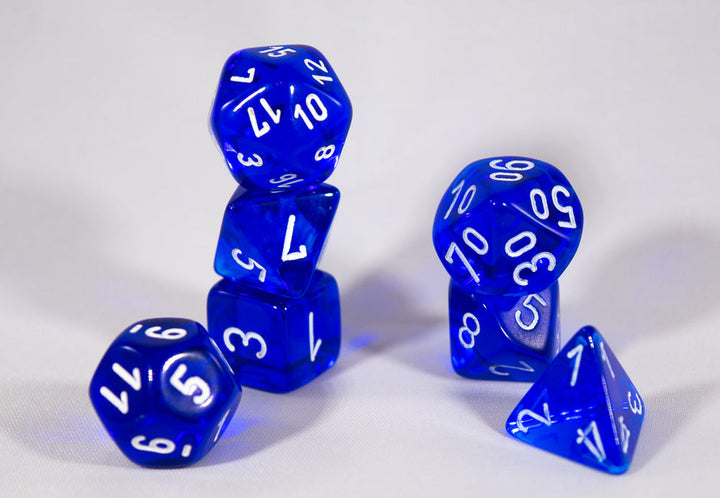 Translucent 7-Die Chessex Sets Made in Germany -Red, Blue, Green, Teal, Purple-