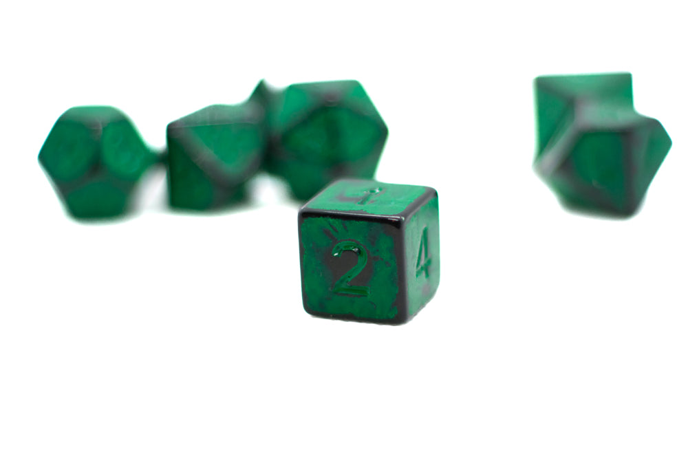 Grass Green Distressed Ancient 7-Dice Set Black w/Green Dnd Dice