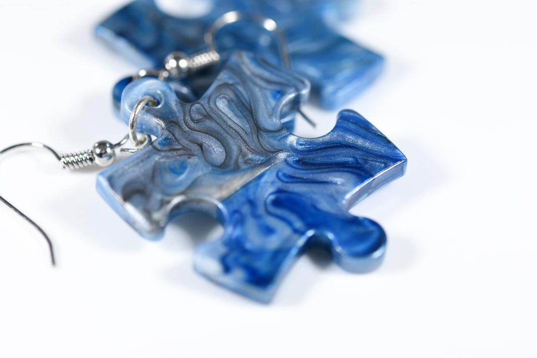 Earrings Lustrous Puzzle Piece Pair (Grey/Blue) [9]