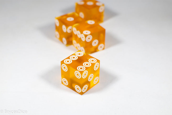 Birds Eye Orange Saffron Casino Dice d6 19mm Razor Edge No Serial Numbers or Names Clean