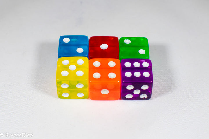 Square Corner 16mm Translucent Dice (Red/Orange/Yellow/Green/Blue/Purple) *sold by the piece