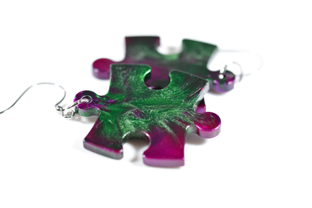 Earrings Gemini Puzzle Piece Pair (Purple/Green) [27]