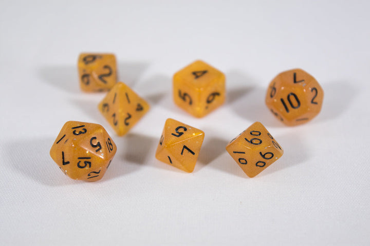 Orange Semi-Translucent Miniature Poly Dice Set Small (7) w/ Silver Glitter RPG DnD Mini Cute BrycesDice