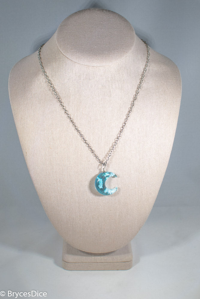 Cloudy Sky in Moon Blue Resin Sphere Necklace Pendant White Clouds